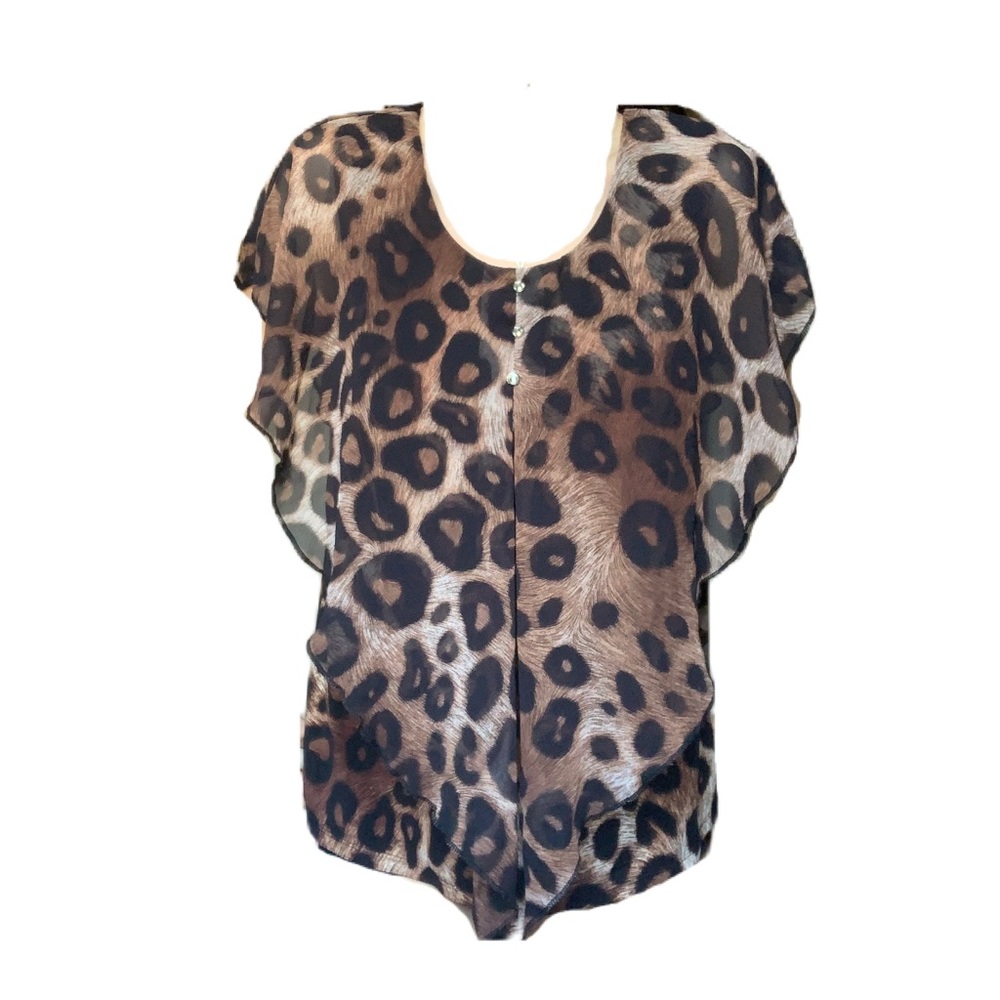 Adele & May | Leopard Print Short Sleeve Ruffle Blouse Top